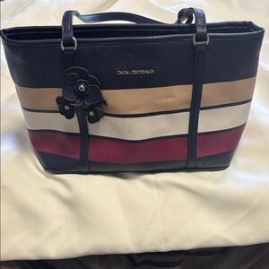 Dana Buchman Navy and Red Striped Tote